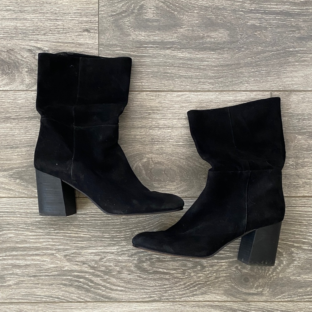 Eileen Fisher - Black Suede Heeled Boots - Size 10